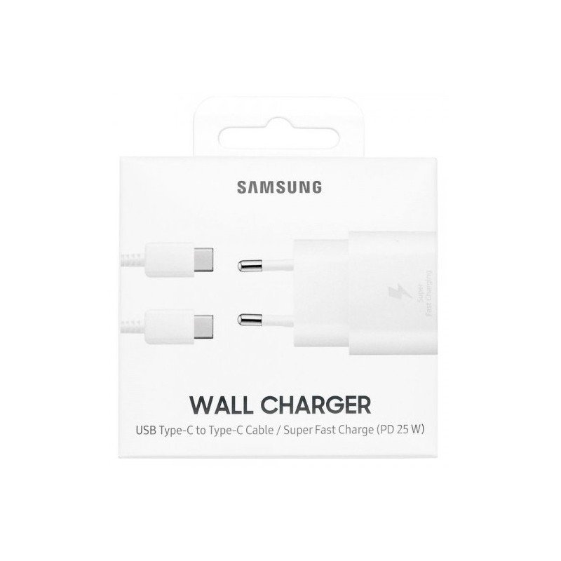 Įkroviklis originalus Samsung EP-TA800XWEGWW 25W + Type-C kabelis 25W pakuotėje baltas